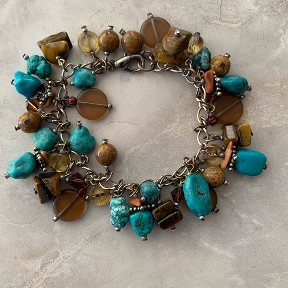 Turquoise and Jasper Charm Beaded Bracelet - Picture 1 of 4